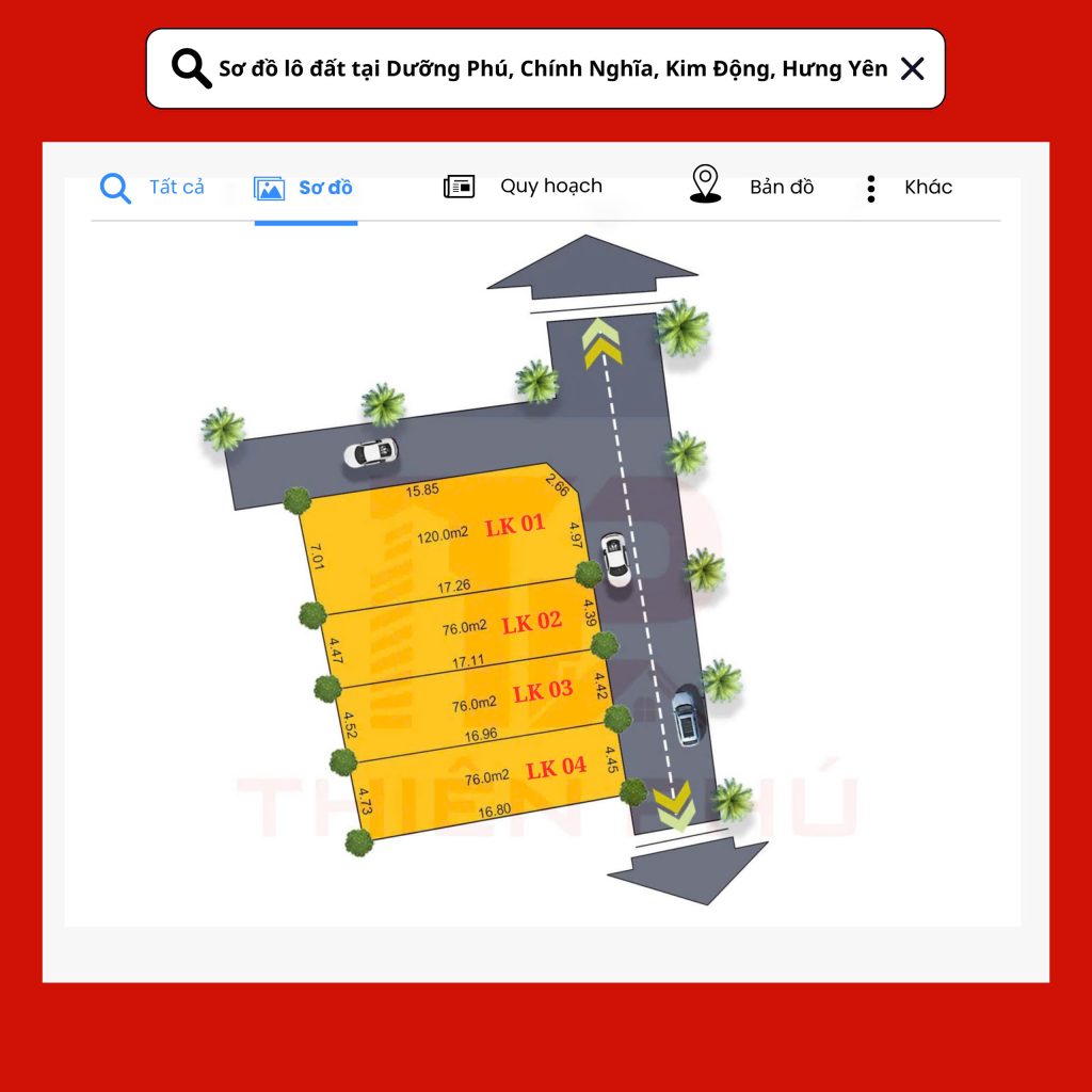 Sơ đồ mặt bằng lô 04 lô đất tại Dưỡng Phú, Chính Nghĩa, Kim Động, Hưng Yên